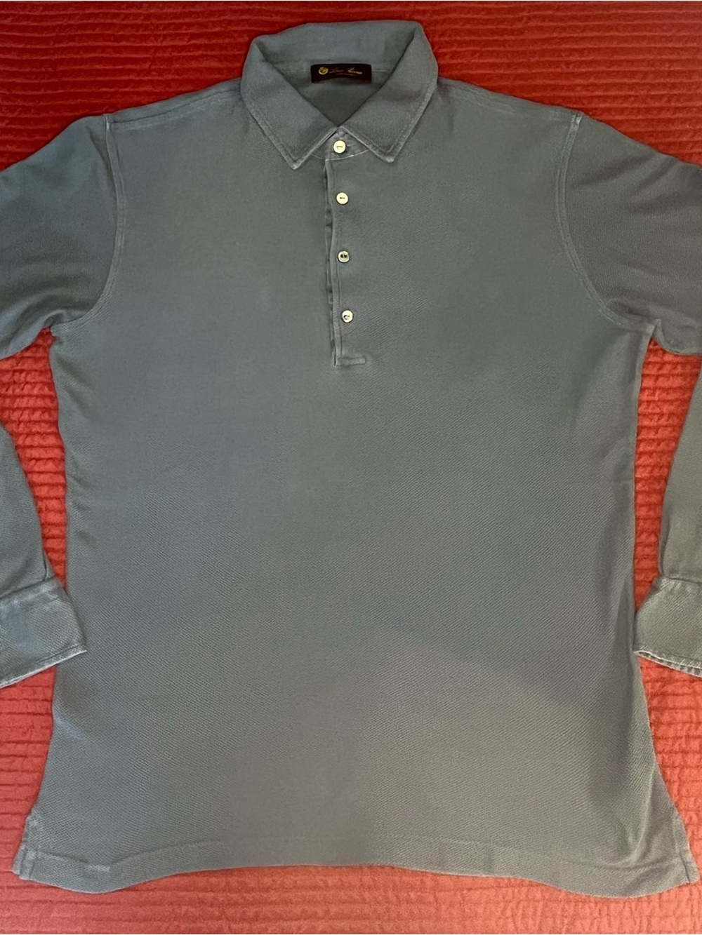 Loro Piana Men's Grey Cotton Piqué Long-Sleeve Polo Shirt - Size XL / XXL